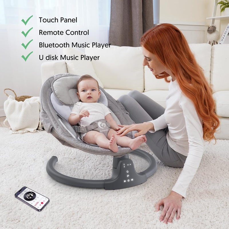 Bellababy Bluetooth Baby Swing for Infants, Compact & Portable Baby Swing, 3 Seat Positions, 5 Swing Speed, 10 Music, Remote Control, USB Plug-in Power, Reversible Cushion for All Seasons - Image 3
